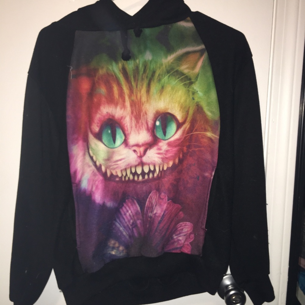 Cheshire Cat Black hoodie with side pockets